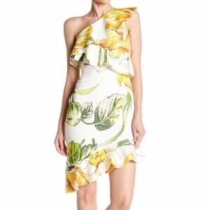 Alexia Admor One Shoulder Floral Ruffle Dress Size 6